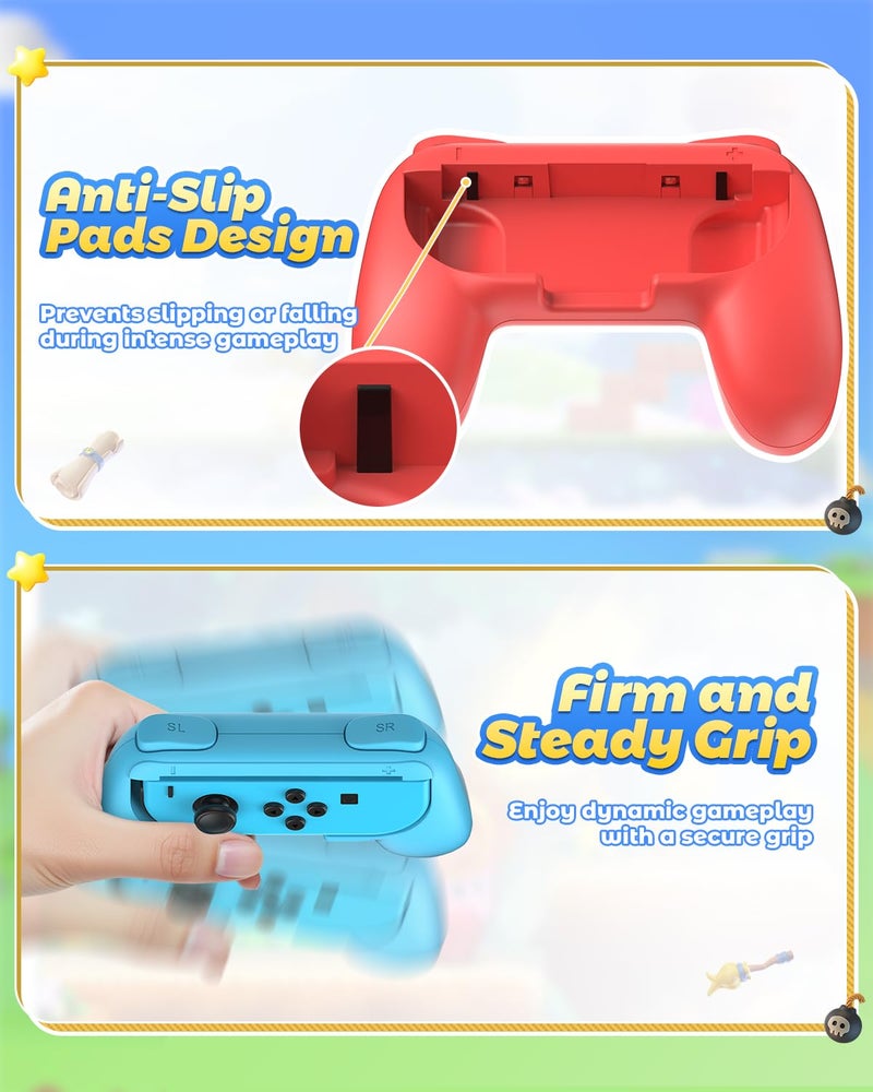 FYOUNG Hand Grips Compatible with Switch/Switch OLED Model Controllers, Grip Compatible with Switch Joy Con - Blue and Red (2 Packs) - Image 3